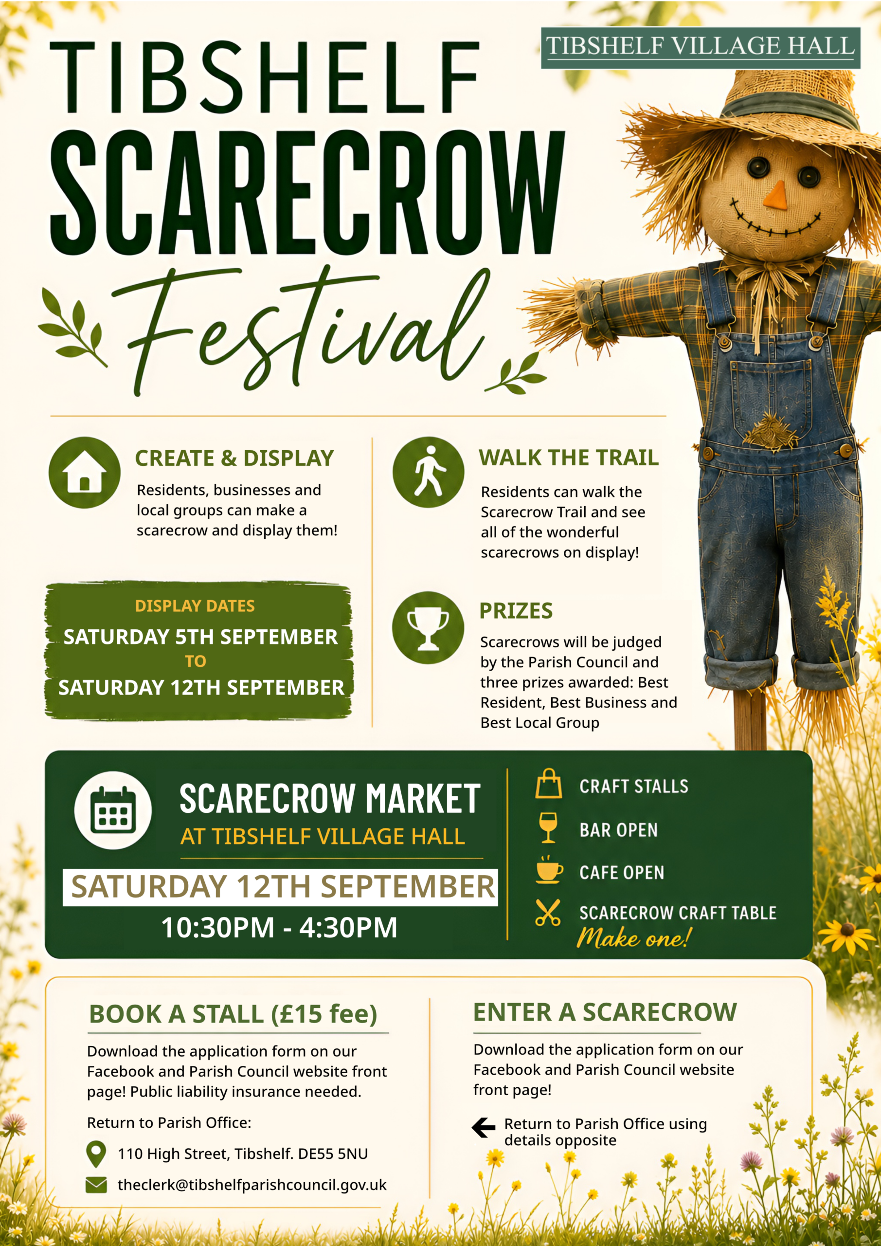 Scarecrow Festival - Make one, have a stall or visit Village Hall on 12th September. Enquire within