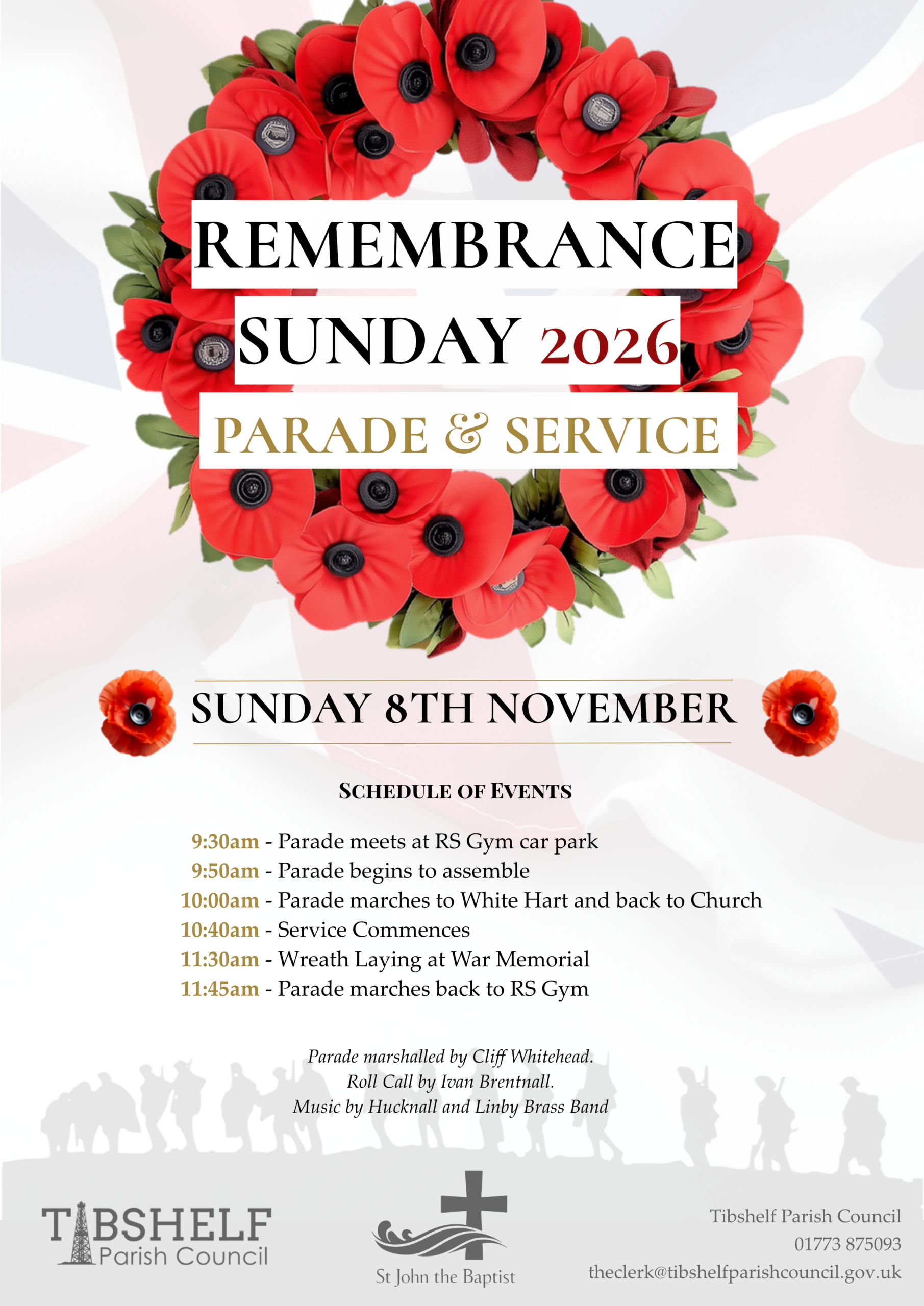 Remembrance Sunday, 8th November, Parade leaves RS Gym at 10am, Service starts at 10:40am